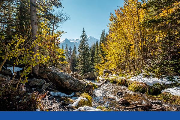 Snow melting into a stream, changing the landscape and refilling drinking water reservoirs. 