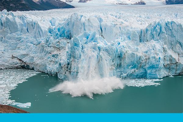 An image of glacial melting, as it is inherently tied to a warming climate