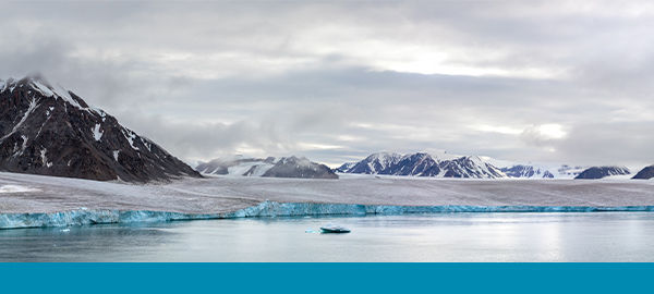 Panorama of a glacier and mountains in Ellesmere Island, part of the Qikiqtaaluk Region in the Canadian territory of Nunavut.