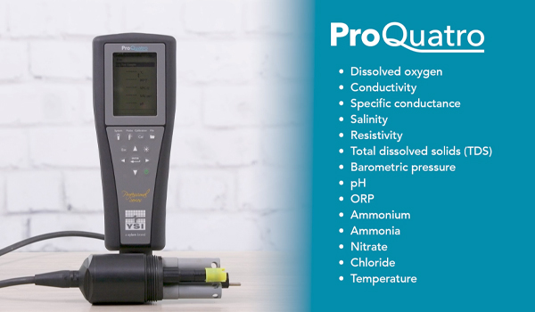 The ProQuatro uses the same accurate sensors used with other Pro Series meters, including the retired Pro Plus to provide fast and reliable measurements for 13 major parameters, including dissolved oxygen.