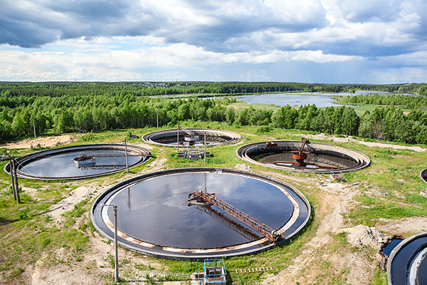 Wastewater Plant Settling Tanks Aerial View